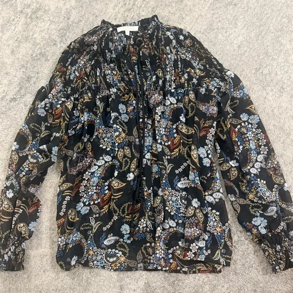Wayf "Russell" Boho Paisley Smocked
Chiffon Blouse. Size XS - Picture 3 of 5